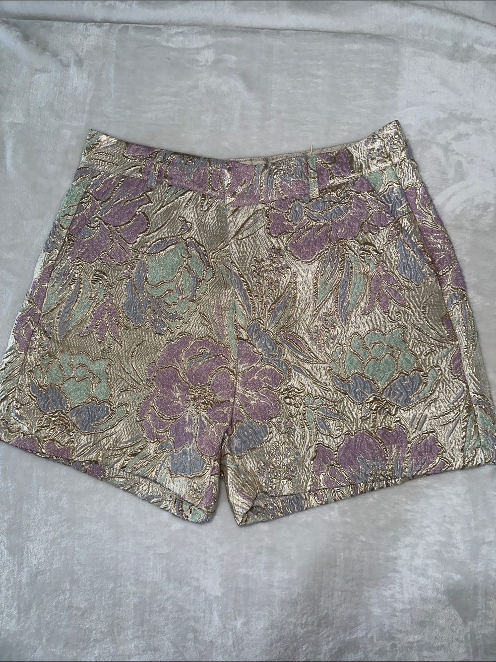 NWOT Costes Metallic Floral Jacquard Shorts - Gold, Lavender & Mint